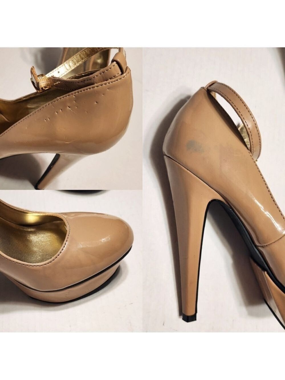 Michael Antonio Patent Leather Ankle Strap Platform Stiletto Heel Pump Beige 8 - Picture 11 of 12